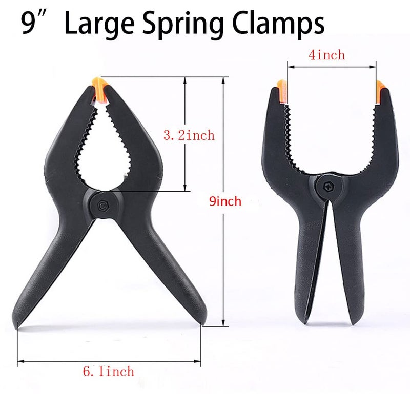 ONDY 2 Pack Of 9â€ Large Spring Clamps Heavy Duty Nylon Muslin Woodworking Clamps Photo Studio Backdrops Backgrounds Clamps Set, the Jaws Have a Maximum Opening of 4" - Image 2